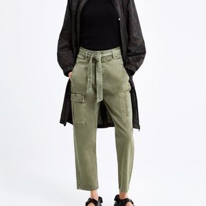 Zara light khaki tie waist jeans